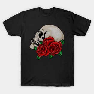 Skull, Floral Roses T-Shirt